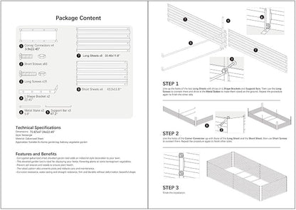 6x4x2FT Black Metal Raised Garden Bed Kit, Galvanized Outdoor Planter Box for Vegetables, Flowers, Herbs, Succulents and More