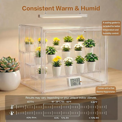 Clear Mini Greenhouse Indoor, Small Portable Tabletop Greenhouse with Indoor Greenhouse Door Thermometer and Hygrometer for Seed Starting, Plant Cabinet Grow Warmer and Home Gardening Display