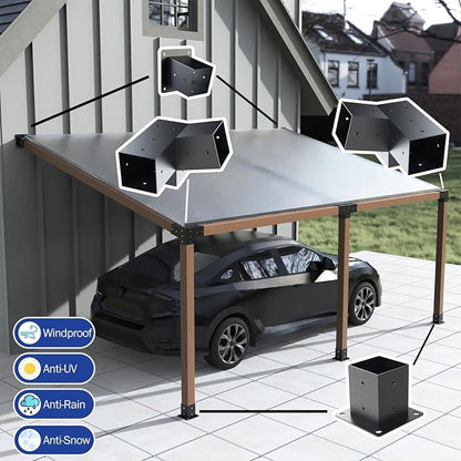 Pergola Kit, 15° 3-Way Slanted Roof Pergola Bracket Set, Powder-Coated Roof Wall Mount Pergola Brackets 4"x 4"(Actual: 3.5x3.5 Inch), Pergola Hardware for Porch Gazebo Backyard (6 pcs), Black
