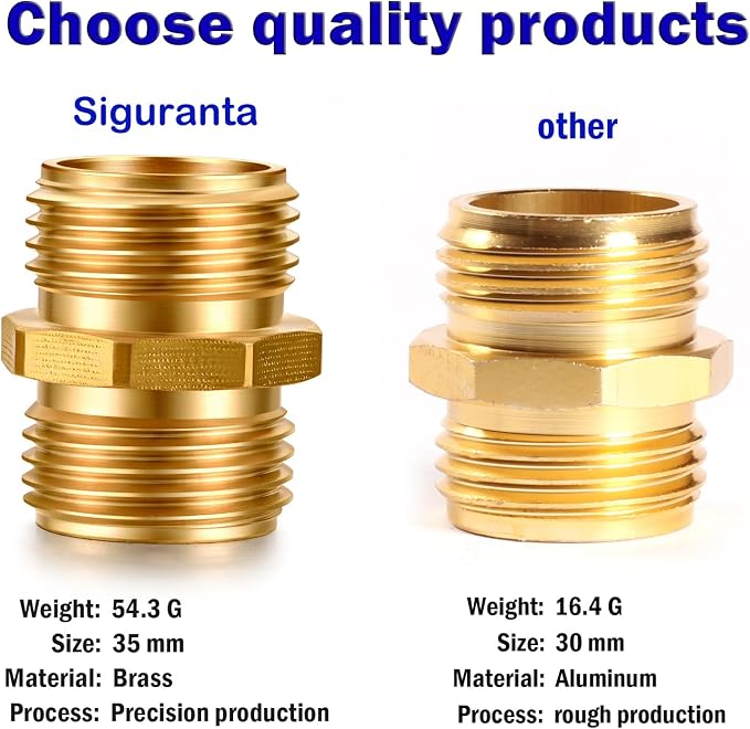 SIGURANTA Garden Hose Connector Adapter,3/4" GHT Double male Connectors, Brass Repair Fittings with Dual for Male to Male Adapter (6 Pack)