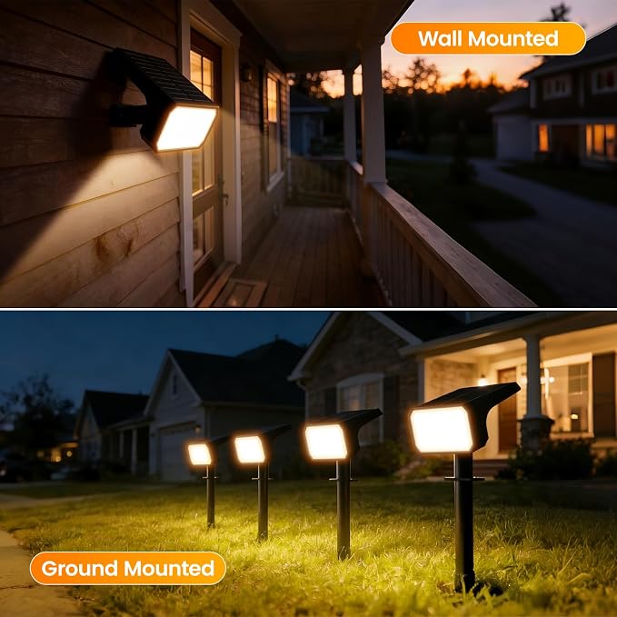 Fabrito Upgraded Solar Spot Lights Outdoor IP67 Waterproof 8 Pack, [108 LEDs, 4 Modes, 800LM] Dusk to Dawn Spotlights for All Night, 2-in-1 Solar Landscape Lights for Garden, Yard, Tree, Warm White