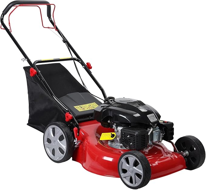 Self Propelled Gas Lawn Mower, 141cc 4-Stroke Engine with 20 Inch Deck & 50L Grass Bag, Walk Behind Lawn Mower, 7 Height Adjustments & Foldable Handle for Home Yard Red