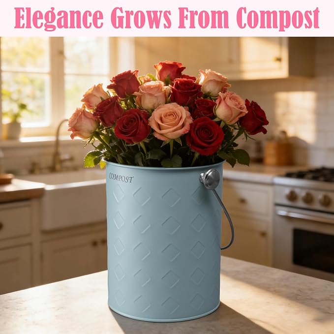 AOSION Countertop Compost Bin Kitchen,Odorless Indoor Compost Bin with Lid | 1 Gallon Composter Container,Removable Inner Bucket,50 Compost Bags,2 Carbon Filters,ideal for food scraps,coffee grounds