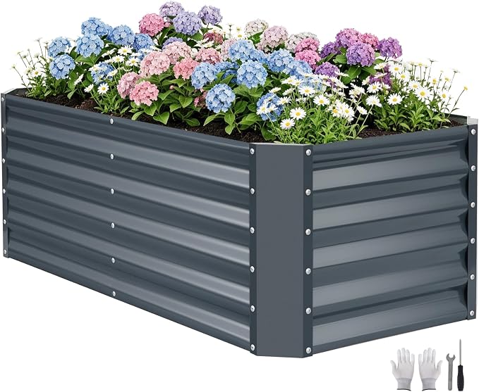4×2×1.4ft Galvanized Raised Garden Bed Kit, Metal Planter Boxes Outdoor, High Raised Beds for Vegetables, Fruits, and Flowers - IronGrey