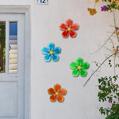 Giyyomtr Metal Flowers Wall Decor - 4pcs Metal Wall Art Hanging Decorations for Outdoor Fence Garden Yard Patio Exterior Wall Decor