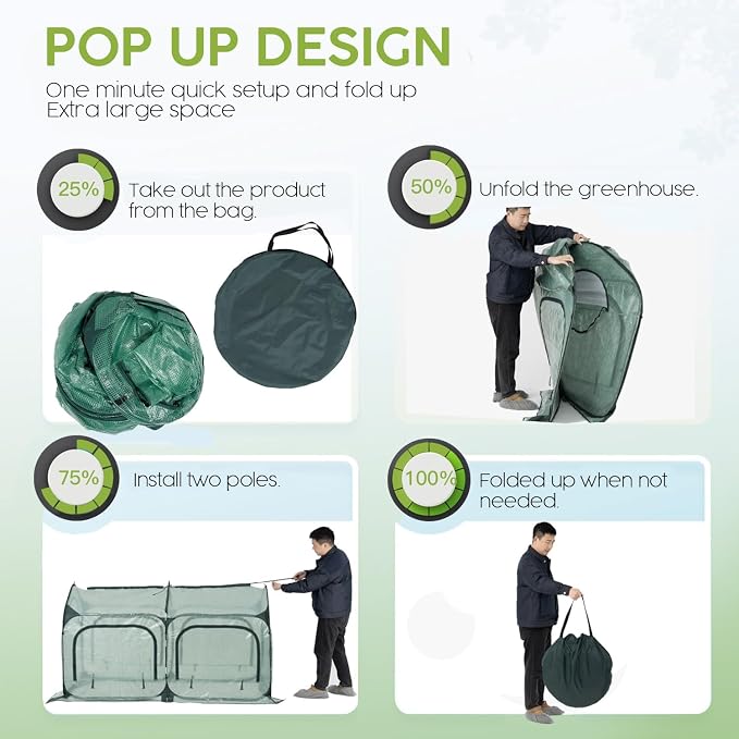Pop up Greenhouse Tent Cover Tunnel Plant House,Large Gardening Flower Sunshine Room with Mesh Windows,Backyard PE Cover for Cold Frost Protector with Stakes and Rope Guys