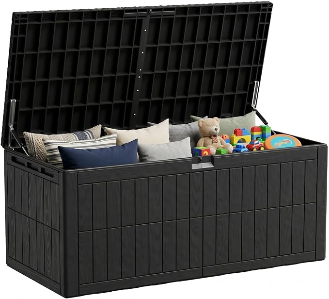 220 Gallon Outdoor Storage Box, Waterproof Lockable Deck Box | Resin Storage Bin for Patio Furniture Cushions, Garden Tools, Pool Supplies Organization, Indoor & Outdoor Use