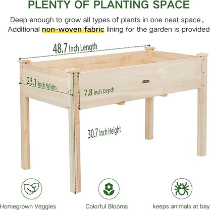 Raised Garden Bed 48x24x30in Elevated Wooden Horticulture Planter Box with Legs Standing Growing Bed for Gardening/Backyard/Patio/Balcony