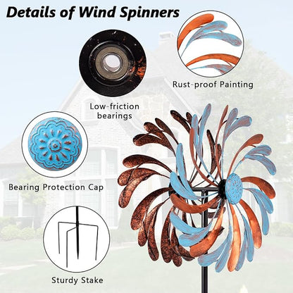 Viveta Wind Spinner for Yard and Garden, Metal Windmill Spinning | Kinetic Wind Spinners for Outside Yard Patio Lawn Decor ,13”D*57.5“H