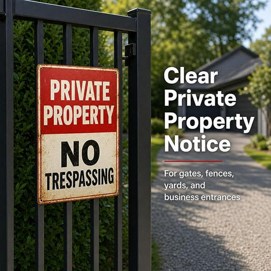 Private Property Tin Sign, 12 x 8 Inch No Trespassing Aluminum Metal Wall Decor, Vintage Notice Sign for Gate, Fence, Porch, Driveway, Entryway