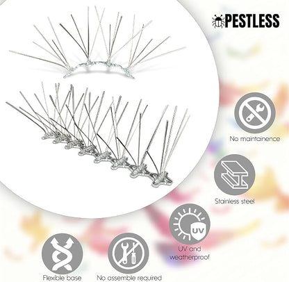 Upgraded Bird Spikes 10 Pack - 12-Inch Deterrent, 5 Spikes, Wide Coverage, Adjustable Strip Length - Stainless Steel Repeller Against Pigeons, Squirrels, Animals - Easy Mounting