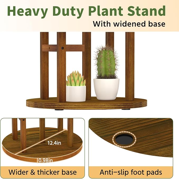 LASZOLA 5 Tiered Wood Plant Stand Indoor Corner with Grow Light, Flower Holder Rack Tall for Multiple Plants, Rustic Planter Shelf Display for Patio Garden Balcony Living Room， Brown