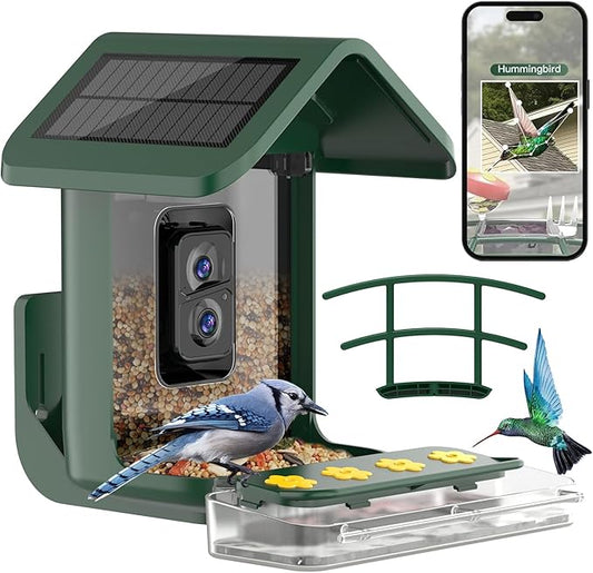 Bird Feeder with Camera Solar Powered: Smart Hummingbird Feeder for Backyard Tree - 2K Live AI Identify Auto Capture Bird Video - WiFi Bird Watching Feeders Gift for Mom Dad