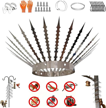 300cm Anti-Bird/Squirrel Spikes&Squirrel Proof Baffle for Bird Feeders Pole | 4in Multi-Layer Barrier with 23 Prong,for Shepherd's Hooks/Fences/Roofs/Trees/Gutters&Downspouts,Repels Pigeons,Raccoons,Mice