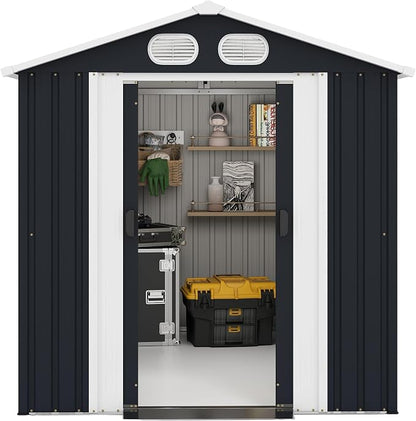 YOPTO 8x6 FT Outdoor Storage Shed, Metal Tool Shed with Window, Lockable Doors & Air Vents, for Backyard Garden Patio,Lawn,Dark Gray