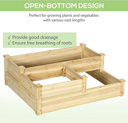 Outsunny 3 Tier Raised Garden Bed, Outdoor Planter Box, Wooden Garden Box with Open Bottom for Growing Vegetables, Herbs, Flowers, 42.5" x 34.75" x 14.25", Natural