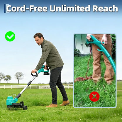 Garvee String Trimmer Cordless - Weed Wacker Battery Powered Electric Weed Trimmer with 2x2.0Ah Batteries, 12" Grass Cutter Auto Line Feed, Lawn Trimmer with 8 Pcs Spools, Lightweight Edger Lawn Tool