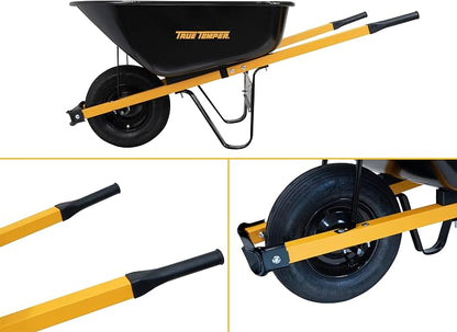 True Temper Wheelbarrow with Pneumatic Tire and Steel Handles, 6 Cu. Ft