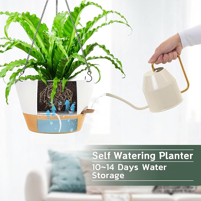 ZMTECH 3 Pack 12 Inch Hanging Planters for Indoor Plants, Large White Self Watering Hanging Planter with Visible Water Level Window & Heavy Duty Chain, Flower Pots for Outdoor Patio