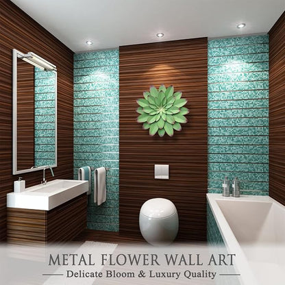 AHYS Metal Flowers Wall Decor Indoor Outdoor Metal Wall Art for Farmhouse Home Living Room Bedroom Bathroom Garden Decor – 12 Inch - Green