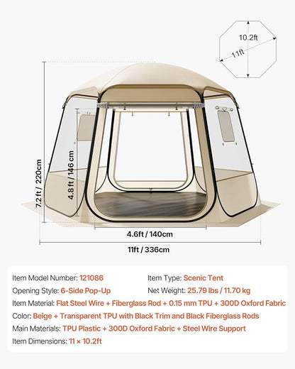 VEVOR Pop up Sports Tent, 8 Sizes Optional Clear Bubble Tent for 1-6 Person, Waterproof Outdoor Pod with Floor Mat & Top Cover, Garden Igloo Dome Tents Camping Shelter for Sports Watching