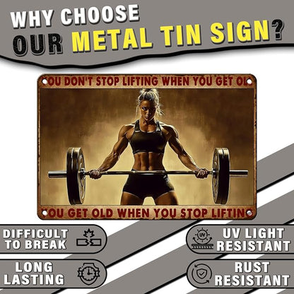 PEACHGARDEN Fitness Vintage Metal Tin Sign You Don't Stop Lifting When You Get Old Motivational Gym Wall Art for Home Weight Lifting Decor & Funny Workout Poster for Gym Cafe Bar 8x12inch
