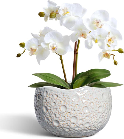 Ceramic Plant Pots 6 Inch - Ceramic Orchid Pot with Drainage Hole and Plug, Unique Pots for Plants Indoor Outdoor, Decorative Modern Planter, Living Room Decor, Plant Lovers Gifts, Grey
