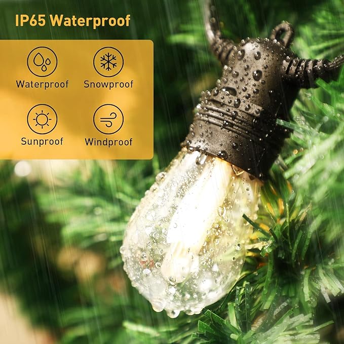LED Outdoor String Lights, 96FT Patio String Lights with S14 30+4(Spare) Plastic Shatterproof Bulbs, ETL Listed IP65 Waterproof Heavy-Duty for Backyard Lights,Bistro Lights,Cafe Lights