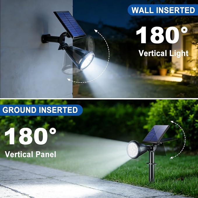 WELALO Solar Spot Lights Outdoor Waterproof IP65, 6 Pack 4 Lighting Modes Solar Powered Landscape Flood Flag Spotlights with Auto On/Off, Solar Garden Yard Pathway Wall Uplights for Outside,Cool White