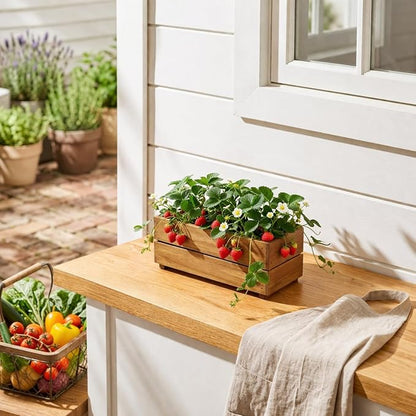 THYOI Premium Wooden Planter Box, Storage Box 17" L x6 W x5.5 H with Crate Style, Acacia Wood Flower Container, Rustic Rectangle Planter for Planting, Decor and Storage - 3 Colors (Golden Walnut)