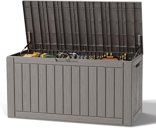 Outdoor Storage Deck Boxes Waterproof, Waterproof and UV Resistant Outdoor Storage Box Lockable Lid for Delivery Box, Indoor, Garden Tools, Pool Supplies, Patio (Grey, 120 Gallon)