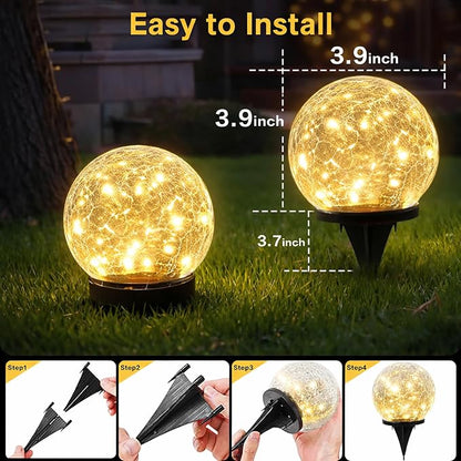 SyouHome Solar Garden Lights Outdoor Waterproof, Landscape Garden Decor | 12 Pack, Auto On/Off Cracked Glass Ball Light, Warm White Solar Globe Lights for Pathway/Patio/Lawn/Yard & Gardening Gift