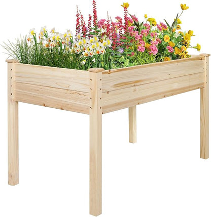 4 FT Outdoor Wooden Raised Garden Bed, Elevated Large Planter Box with Legs for Vegetable/Flower, Standing Growing Bed for Gardening/Backyard/Patio/Balcony, Natural