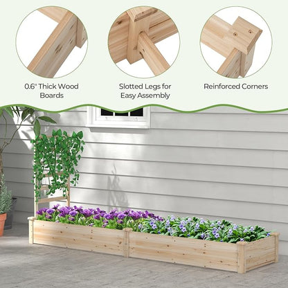 S AFSTAR Raised Garden Bed with Trellis & Planter Box, 93" L x 25" W x 40" H Outdoor Wooden Planter Box Kit for Flower Herb Vegetable Fruit Climbing Vines, Elevated Gardening Bed for Garden Patio
