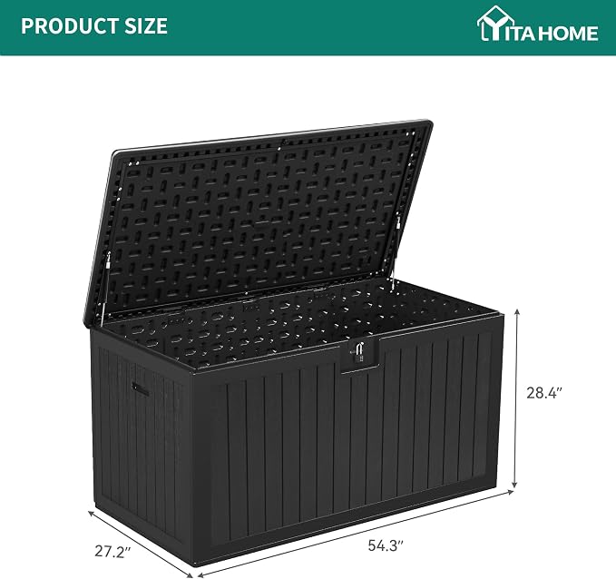 YITAHOME 180 Gallon Large Deck Box with Side Handles | Double-Wall, Black