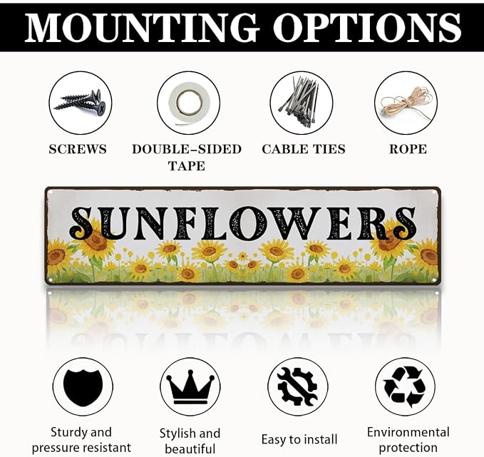 Garden Metal Tin Sign, Vintage Sunflower Decor, Rustic Farmhouse Floral Wall Art, for Gardens Yard Fence Door, Spring Summer Garden Decoration, 15.7 x 3.9 Inches