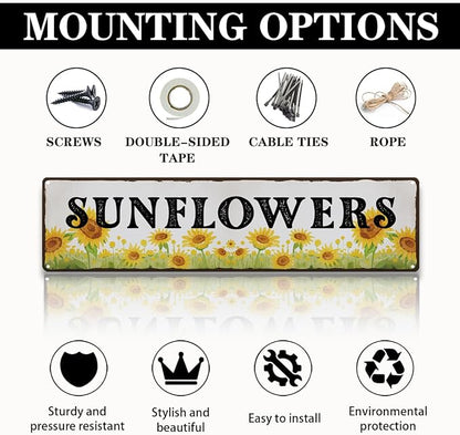 Garden Metal Tin Sign, Vintage Sunflower Decor, Rustic Farmhouse Floral Wall Art, for Gardens Yard Fence Door, Spring Summer Garden Decoration, 15.7 x 3.9 Inches