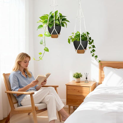 2 Pack Self Watering Hanging Planters with Grow Light for Indoor Plants | 10 Brightness, 3 Light Modes, 3/9/12H Timer, Built-In Reservoir, Drainage Holes, 10 in Pots