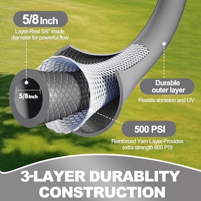 YOTOO Heavy Duty Hybrid Short Garden Hose, Lead in Water Hose 5/8-Inch by 6-Feet 150 PSI, Kink Resistant, All-Weather Flexible with Swivel Grip Handle and 3/4" GHT Solid Brass Fittings, Gray