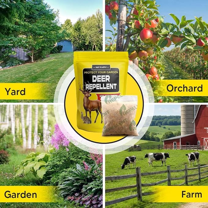 fcesiweg Deer Repellent Outdoor, Rabbit and Deer Repellent for Plants, Rabbit Repellent Outdoor, Bunny Repellent, Deer Away, Keep Deer & Rabbit Out of Yards, 90 Days Protection, 8 Packs