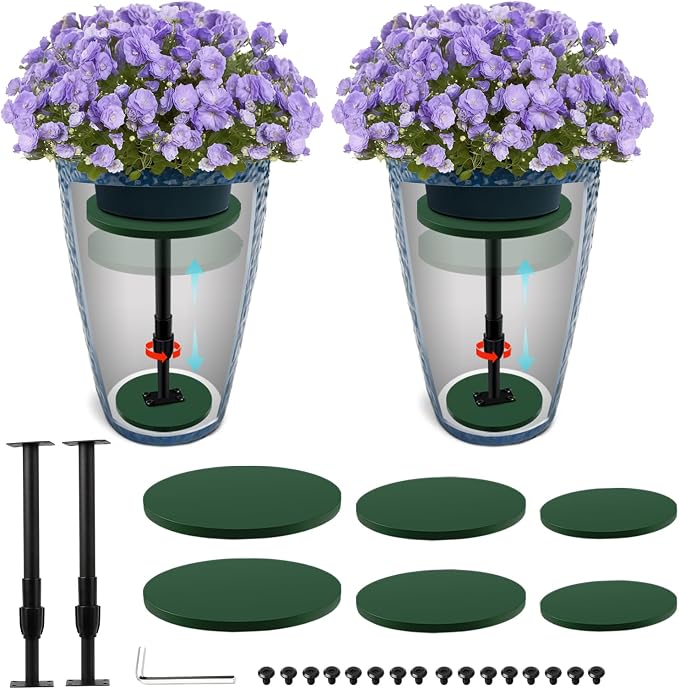 Axcoix 2 Pack Adjustable Height Plant Risers for Inside Pots, 12-21" Wooden Planter Inserts for Large Pots Sturdy Support, Pot Fillers for Tall Square Round Taper Planters (6" 8" 10" Base or Top)