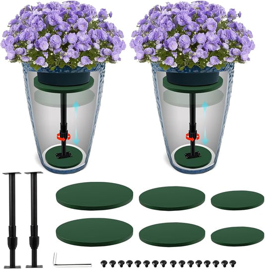 Axcoix 2 Pack Adjustable Height Plant Risers for Inside Pots, 12-21" Wooden Planter Inserts for Large Pots Sturdy Support, Pot Fillers for Tall Square Round Taper Planters (6" 8" 10" Base or Top)