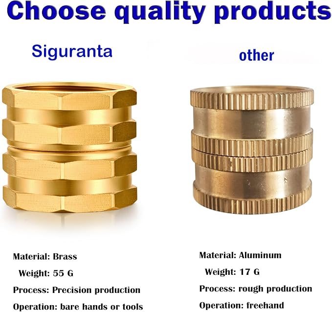SIGURANTA Garden Hose Female to Female Hose Adapter, 3/4 Inch Brass GHT Double Female Connector Swivel (3 PCS)