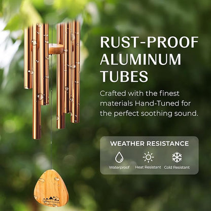 Bronze Wind Chimes for Outside Deep Tone, 29 Inch Hand Tuned B Major Pentatonic Soprano Wind Chime with Decorative Kindness Stone, Outdoor Garden Patio Porch Decor, Meaningful Sympathy Memorial Gift