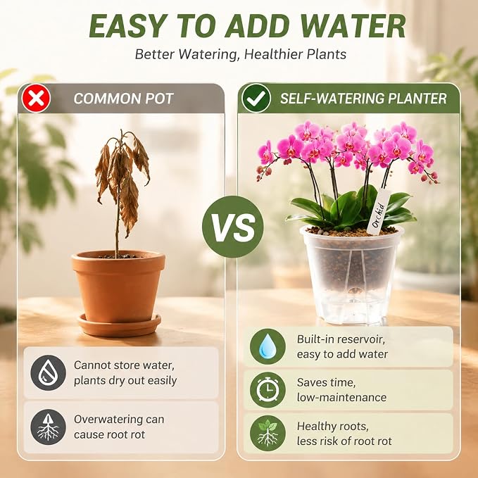 Self Watering Pots Clear – 9 Pcs Indoor & Outdoor Planters with 5", 6", 7" Sizes, Deep Reservoir, High Drainage & Breathable Design, Perfect for Busy, Travel, Beginner Plant Care