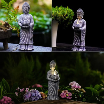 Solar Buddha Statue Outdoor - 11 Inch Tall Solar Outdoor Yard Zen Garden Decor - Ideal Gifts for Housewarming