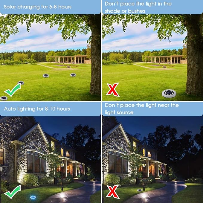 NFESOLAR Solar Ground Lights Outdoor with 16 LEDs Waterproof for Outdoor | Stainless Steel Shell, Wire-Free, Easy to Use for Garden Yard Lawn Pathway Walkway- Warm White 8 Pack