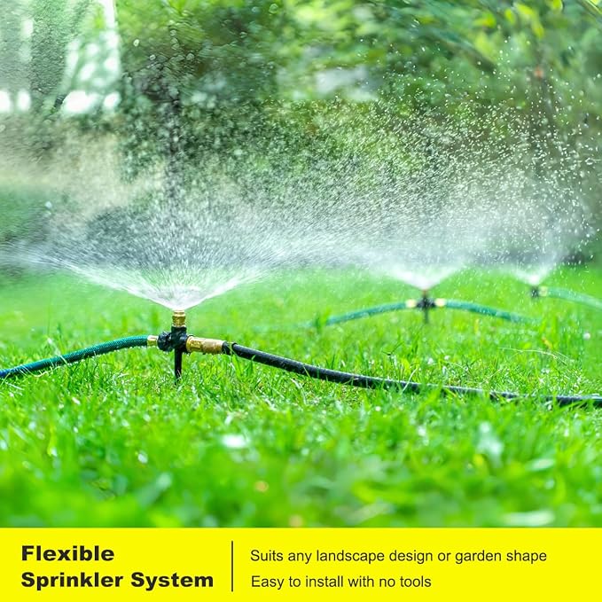 FANHAO Above Ground Irrigation Garden Sprinkler System, Metal Adjustable Garden Sprinkler Set, 360 Degree Large Area Coverage Irrigation Kit for Lawn, Patio, Flower Bed & Garden