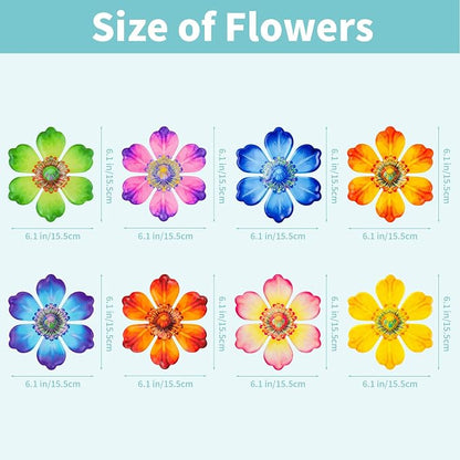 8Pcs Metal Flower Decor, 6.2" Outddoor Metal Wall Art Hanging Decoration for Garden Fence Yard Living Room Patio Backyard, Metal Flowers for Outside