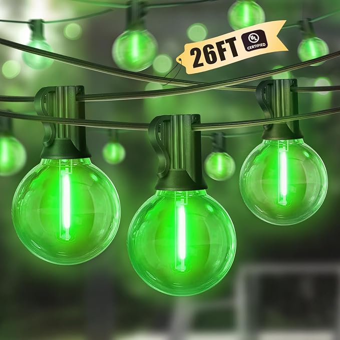 LAMPHOME LED Outdoor String Light, 26Feet Patio Lights with 12+1 Edison Shatterproof Bulbs(1Spare), UL Waterproof Outside Lights connectable Dimmable for Backyard Porch Decor,Green